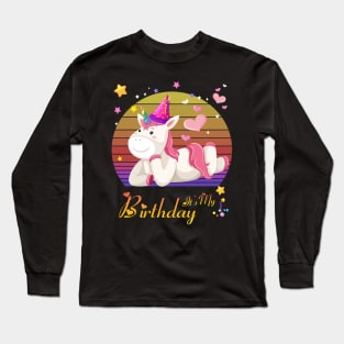 Retro Vintage It's My Birthday Girl Unicorn Gift Cute Idea birthday Long Sleeve T-Shirt